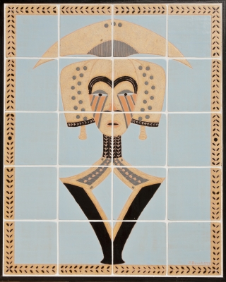 Tableau masque africain en carreaux peints copyright Jean-Marc Tassetti