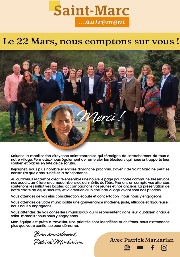 MES PRIORITES-MES ENGAGEMENTS POUR SAINT MARC